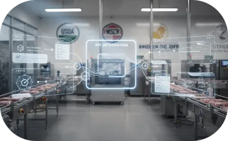 Linha de produção de frigorífico com sobreposição de HUD digital de integração via API