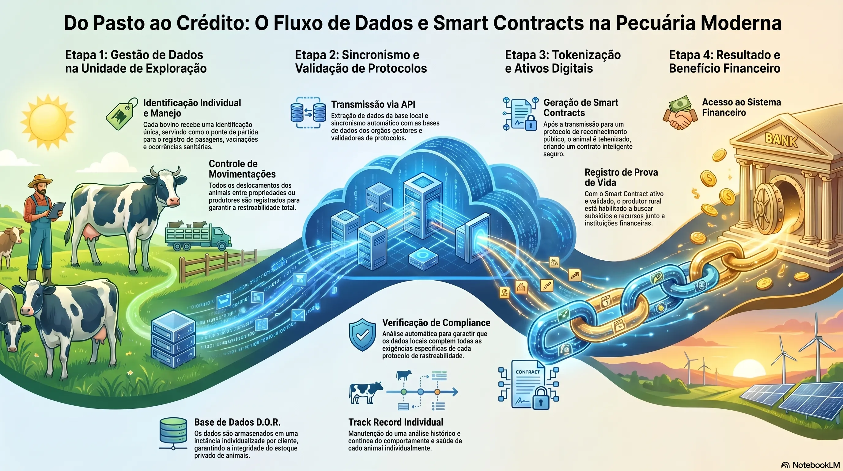 Fluxo de dados em quatro etapas: pasto → crédito