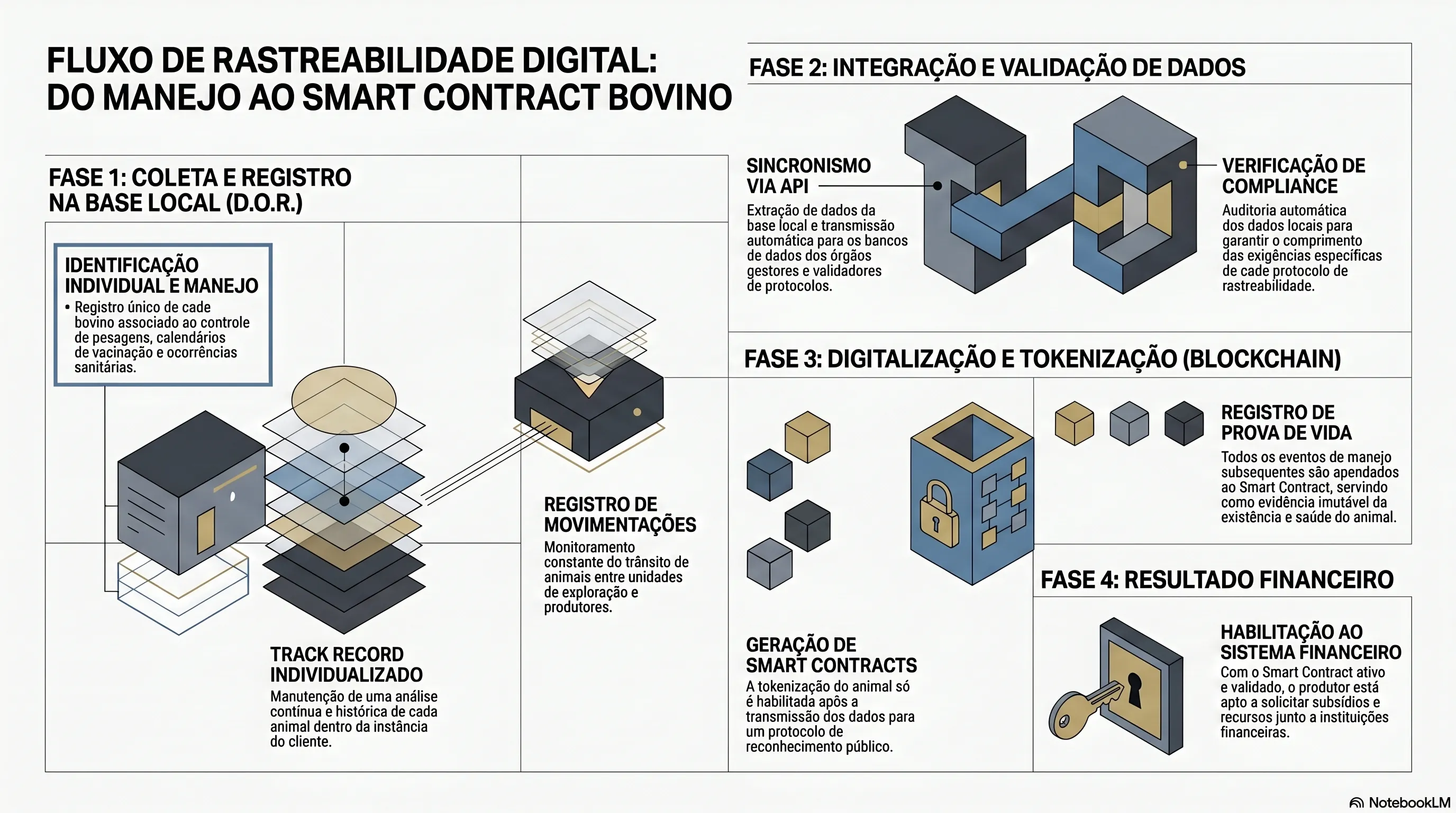 Diagrama isométrico das quatro fases da rastreabilidade