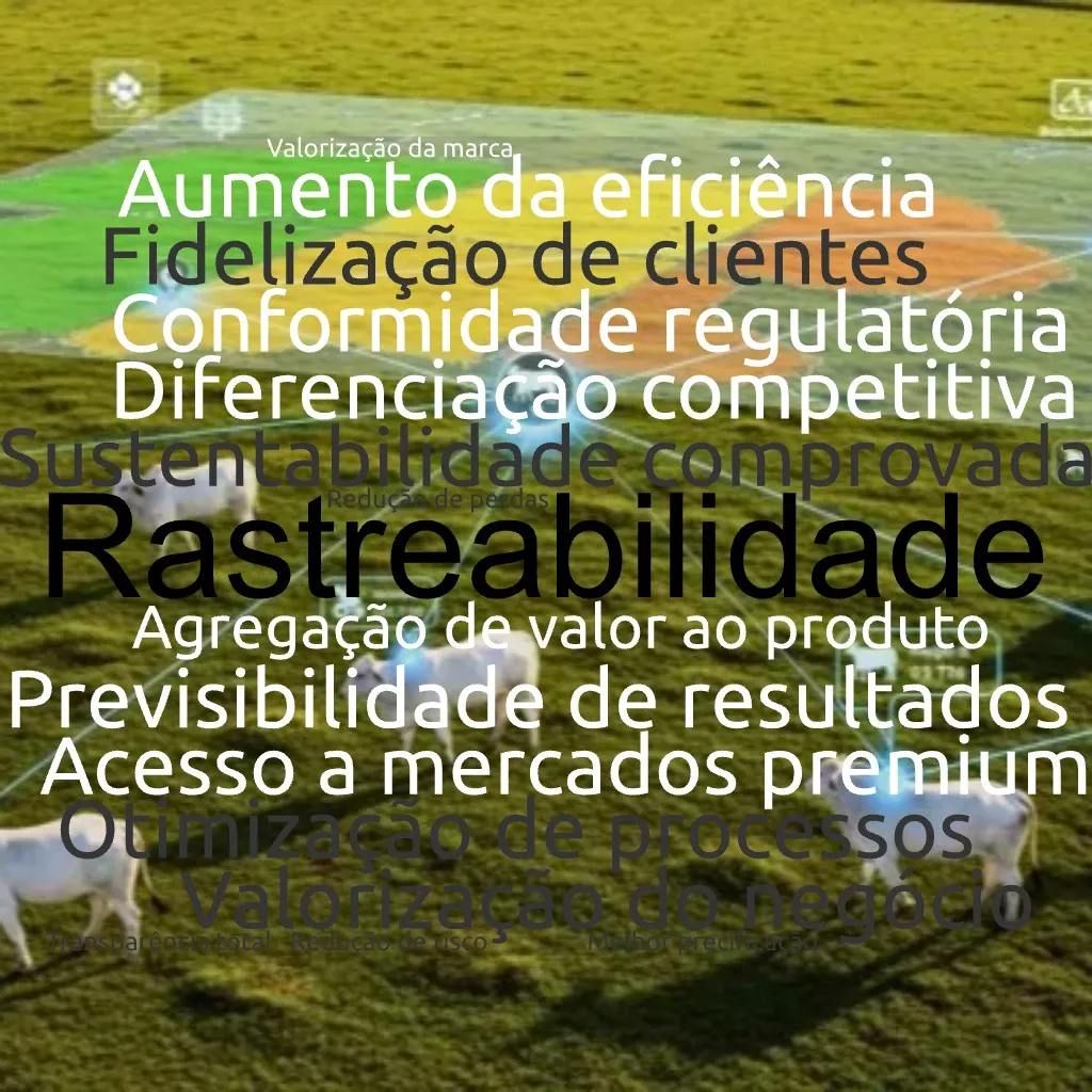 Word cloud com termos da sustentabilidade comprovada na pecuária